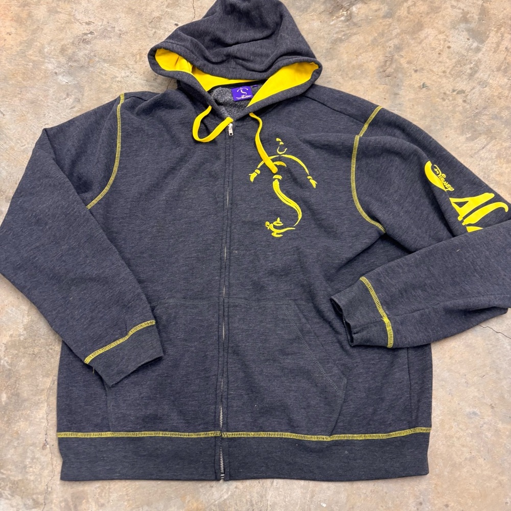 Disney Store Aladdin Genie Graphic Hoodie Heather Charcoal Yellow Mens XL